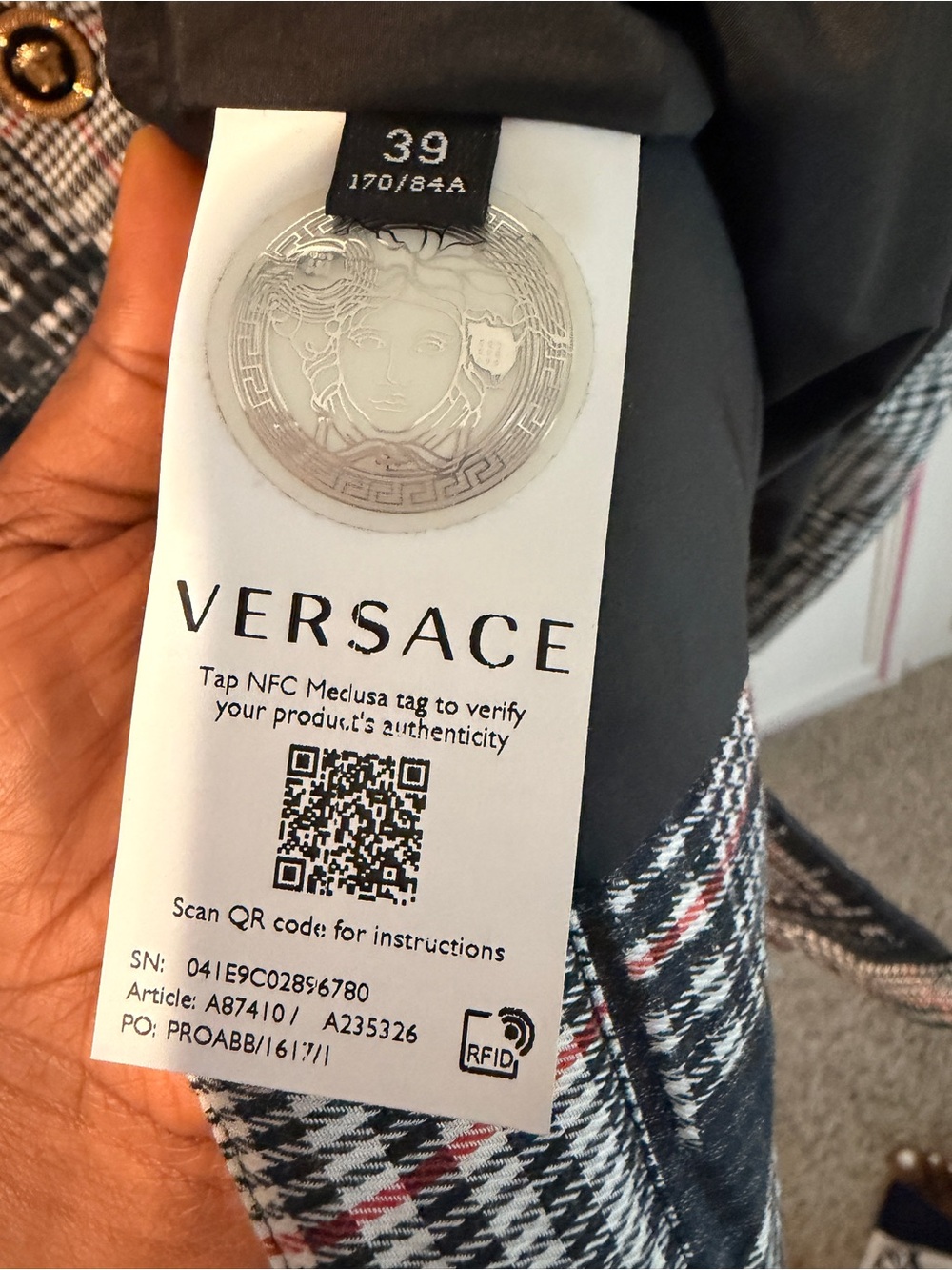 Versace Plaid Logo Button Jacket in Black, White, Pink 39A - Picture 3 of 3